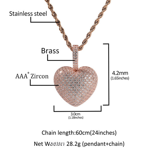 Cubic Zirconia Heart Pendant Necklace for Women - Gold, Silver & Rose Gold Twisted Chain