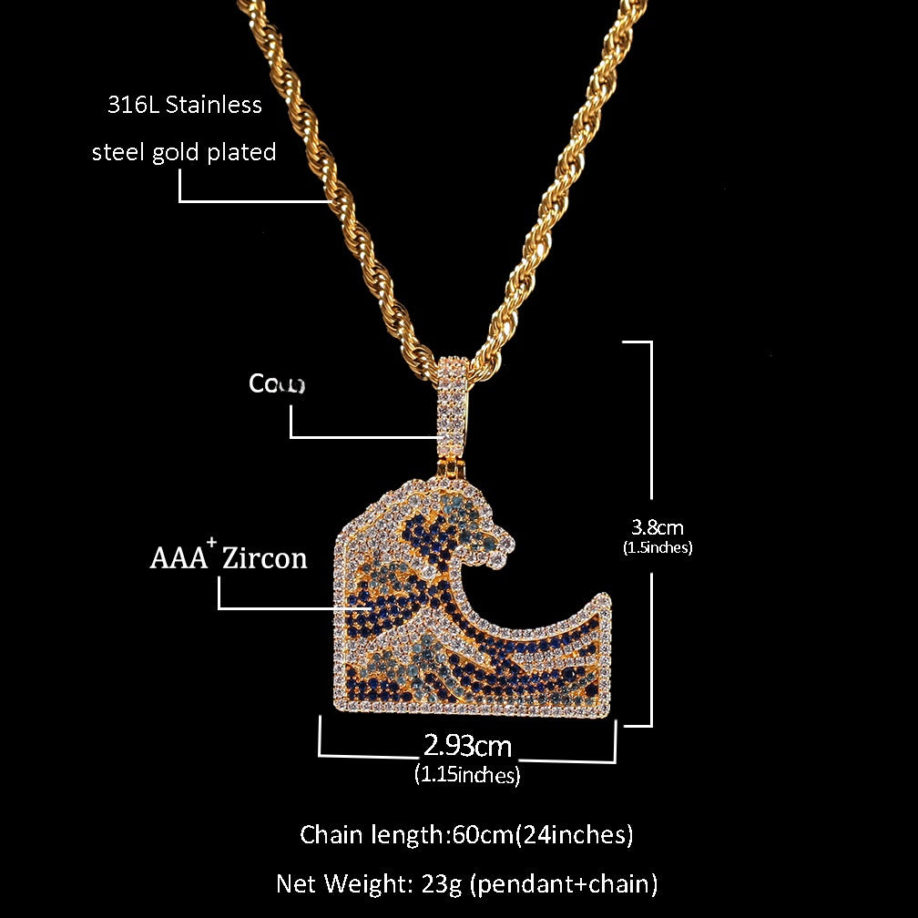 Iced Circular Line Pendant Necklace with Cubic Zirconia, Gold or Silver Tone Statement Chain Necklace for Women product image