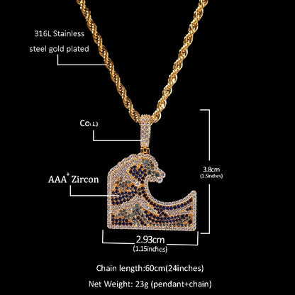 Iced Circular Line Pendant Necklace with Cubic Zirconia, Gold or Silver Tone Statement Chain Necklace for Women
