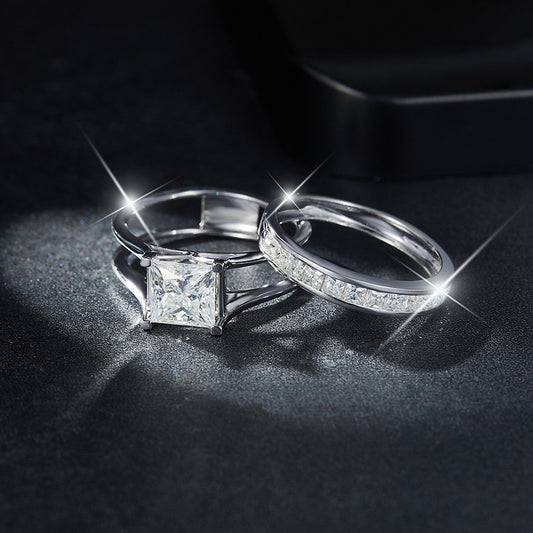 6.5mm Princess Cut Moissanite Ring for Women, S925 Sterling Silver 18K White Gold Plated Stackable Promise Engagement Ring alternate product image