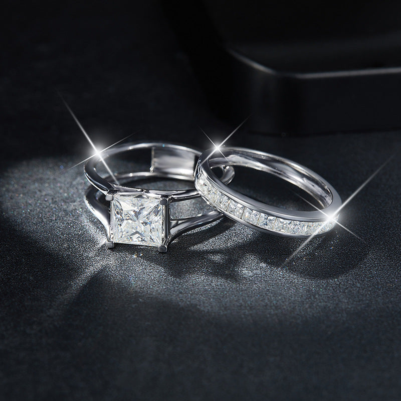6.5mm Princess Cut Moissanite Ring for Women, S925 Sterling Silver 18K White Gold Plated Stackable Promise Engagement Ring product image