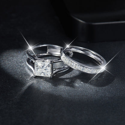 6.5mm Princess Cut Moissanite Ring for Women, S925 Sterling Silver 18K White Gold Plated Stackable Promise Engagement Ring