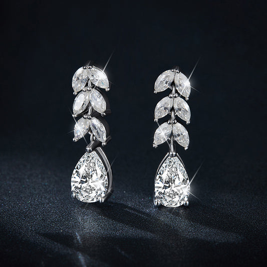 Moissanite Leaf Drop Stud Earrings, 925 Sterling Silver Teardrop Ear Jackets for Women, Sparkly Dangle Earrings for Everyday Wear and Gifts alternate product image