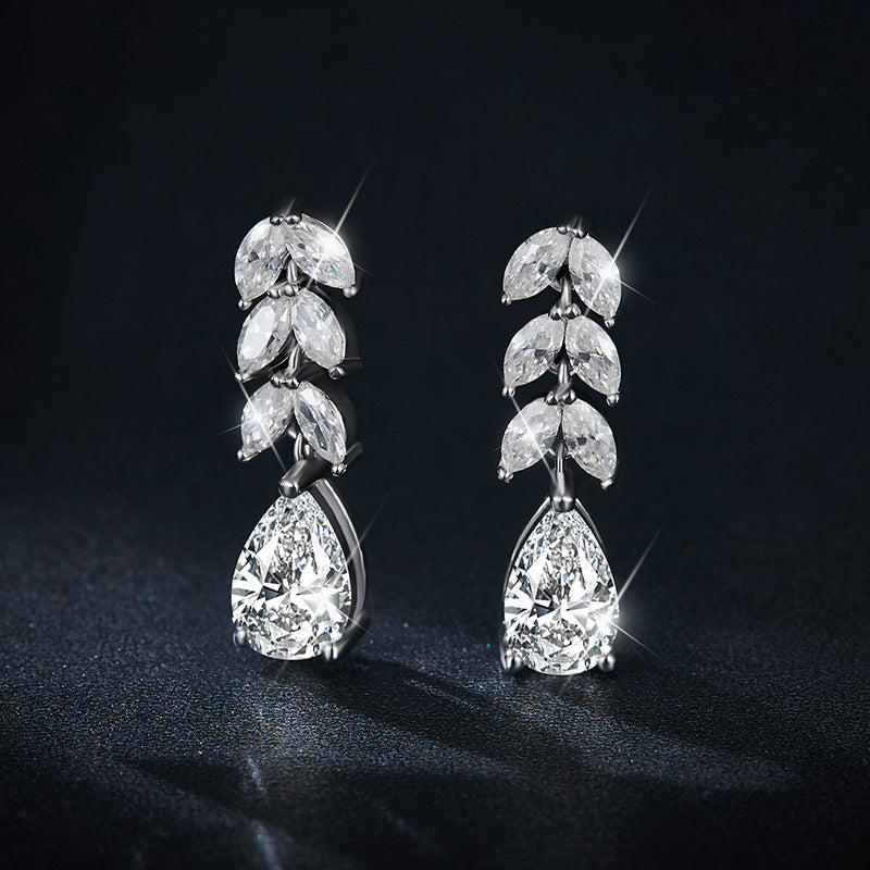 Moissanite Leaf Drop Stud Earrings, 925 Sterling Silver Teardrop Ear Jackets for Women, Sparkly Dangle Earrings for Everyday Wear and Gifts product image