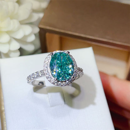 5 Carat Oval Mint Green Moissanite Halo Ring for Women