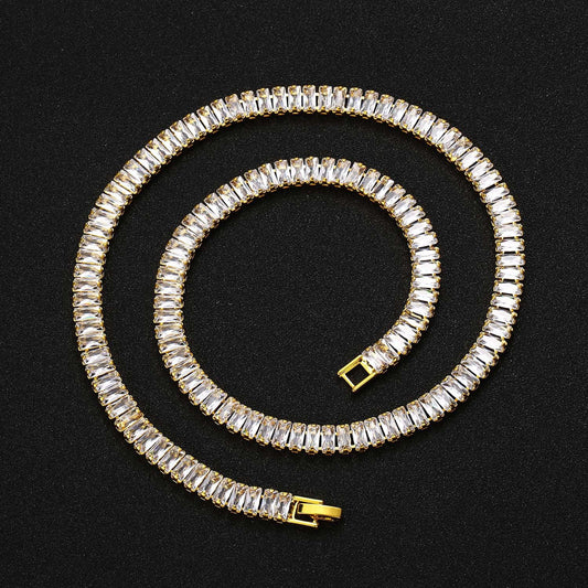 Hip Hop Light Luxury Square Tennis Chain Cubic Zirconia Necklace for Men