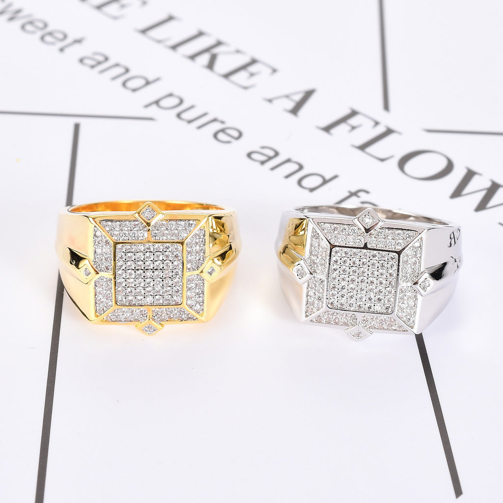 Hip Hop Geometric Cubic Zirconia Ring for Men