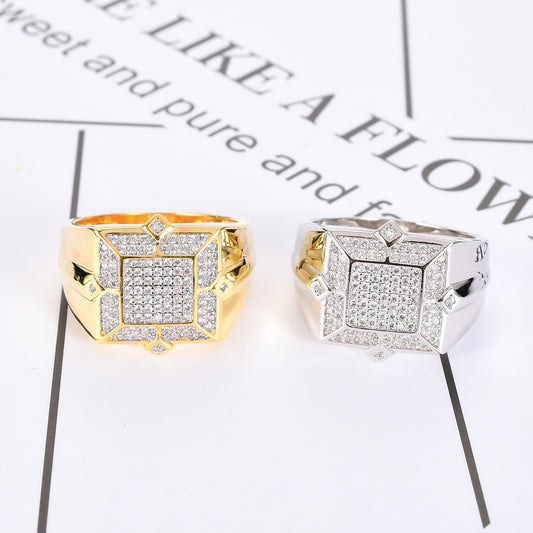 Hip Hop Geometric Cubic Zirconia Ring for Men