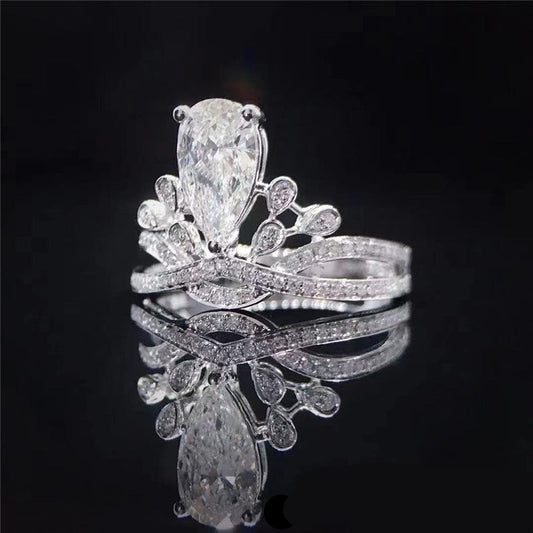 Pear Cut Moissanite Crown Ring for Women, Halo Engagement Ring, 1 Carat or 2 Carat alternate product image