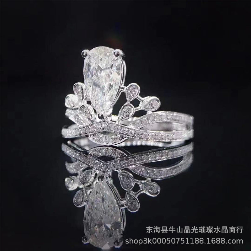 Pear Cut Moissanite Crown Ring for Women, Halo Engagement Ring, 1 Carat or 2 Carat product image