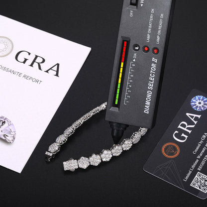 Unisex Silver Tone Moissanite Flower Cluster Tennis Bracelet, Iced Out Hip Hop Jewelry, 6 7 8 Inch
