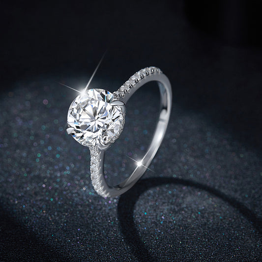 925 Silver Moissanite Engagement Ring, Round Cut 4-Prong Solitaire Ring for Women alternate product image