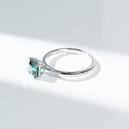 1ct Green Asscher Cut Moissanite Ring, Solitaire Style Ring
