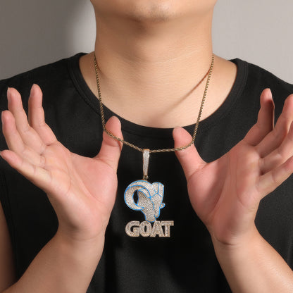 Iced Goat Pendant Necklace with Cubic Zirconia Twist Chain – Hip Hop Statement Chain in Gold or Silver Tone