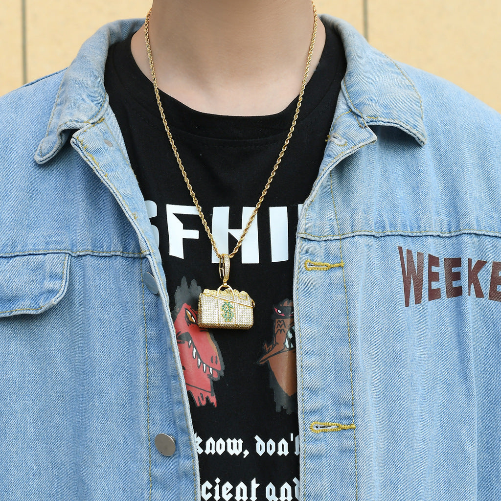 Hip Hop Minimalist Geometric Cubic Zirconia Pendant Necklace for Men and Women