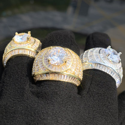 Iced Out Round Halo Statement Ring