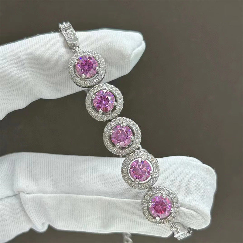 Pink VVS1 Moissanite Tennis Bracelet for Women, White-Tone Halo Link Bracelet product image