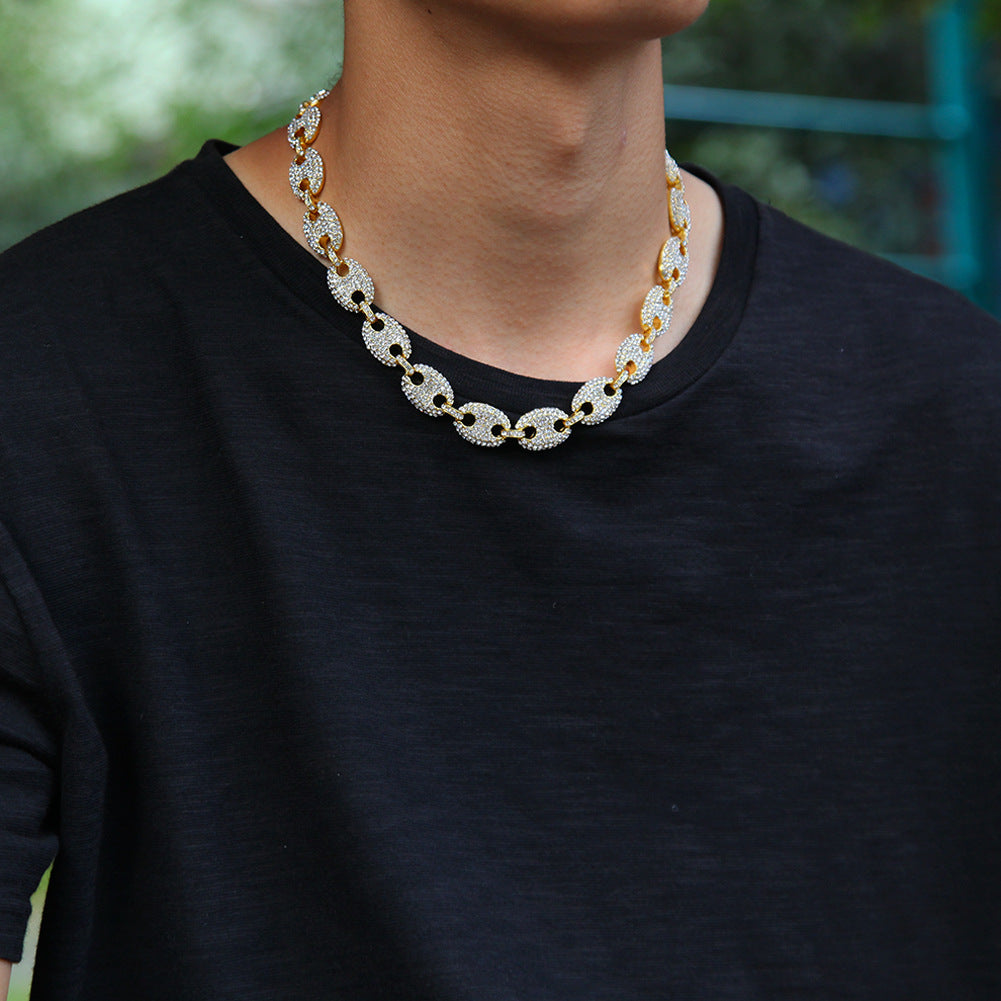 Iced Oval Link Chain Necklace Bracelet Set for Women, Gold Plated or Silver Plated Statement Hip Hop Chain Jewelry