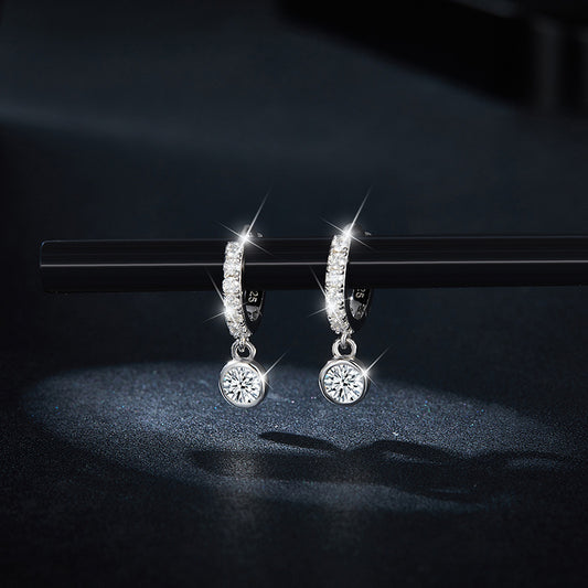Moissanite Round Drop Earrings, S925 Sterling Silver, 18k Gold-Plated Style, Sparkly Dangle Earrings for Women alternate product image