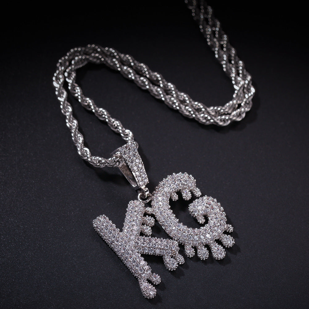 Personalized Iced Letter Necklace with Cubic Zirconia Pendant on Stainless Steel Rope Chain for Women & Men product image