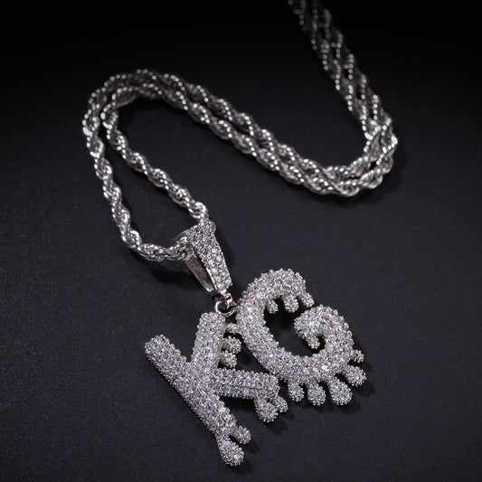 Personalized Iced Letter Necklace with Cubic Zirconia Pendant on Stainless Steel Rope Chain for Women & Men