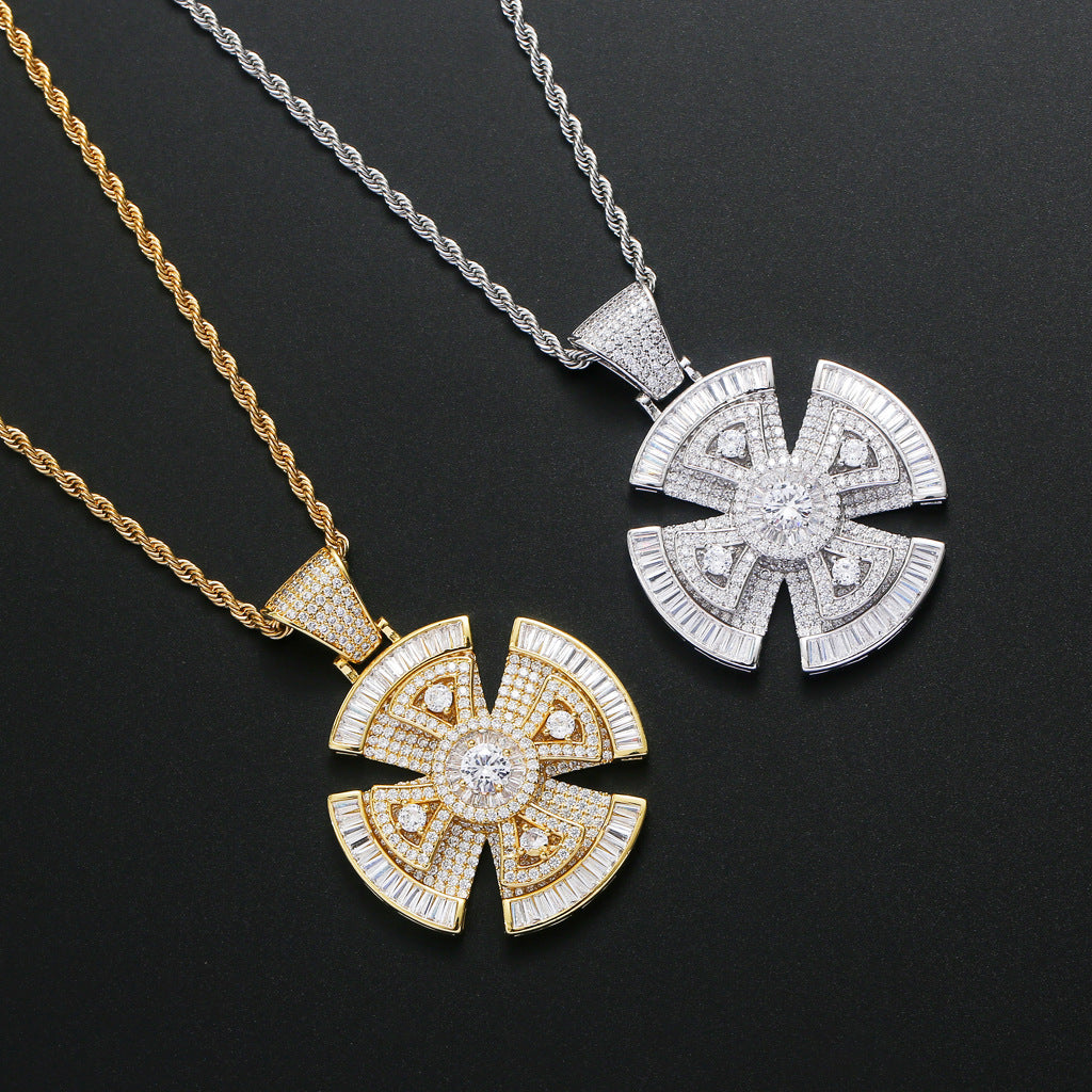 Hip Hop Light Luxury Cross Floral Geometric Copper Pendant Necklace for Men and Women