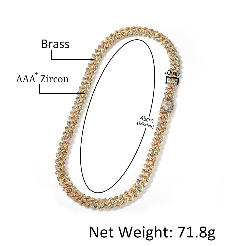 Iced Out Cuban Link Chain Necklace Bracelet Set with Cubic Zirconia for Women & Men, Gold Plated and Silver Plated Statement Jewelry