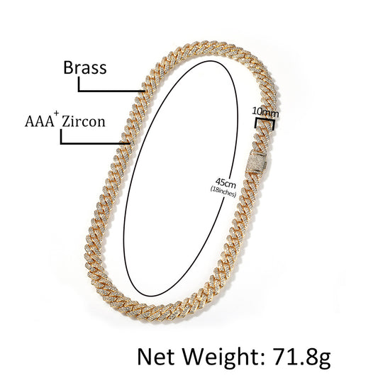 Iced Out Cuban Link Chain Necklace Bracelet Set with Cubic Zirconia for Women & Men, Gold Plated and Silver Plated Statement Jewelry