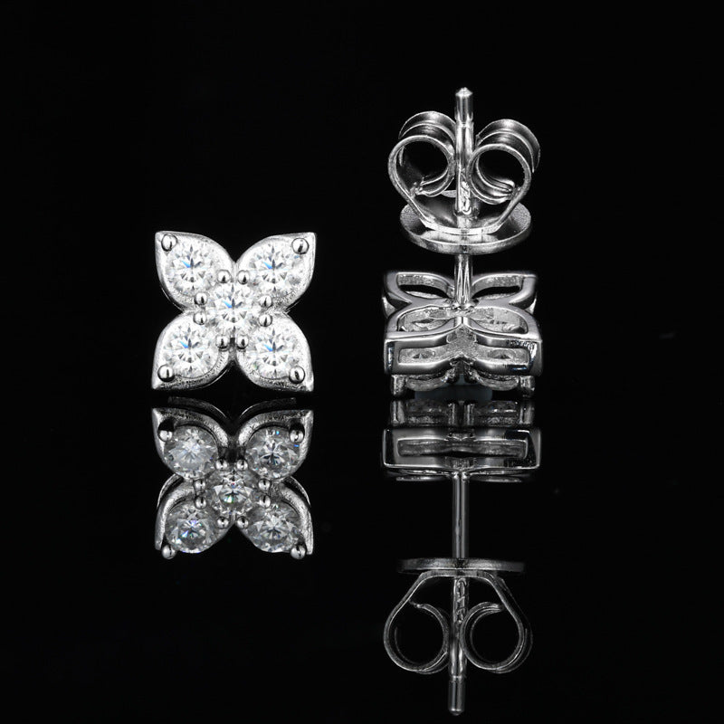 925 Silver Moissanite Flower Stud Earrings for Women and Men, Luxury Sparkly Floral Earrings product image