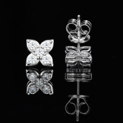 925 Silver Moissanite Flower Stud Earrings for Women and Men, Luxury Sparkly Floral Earrings