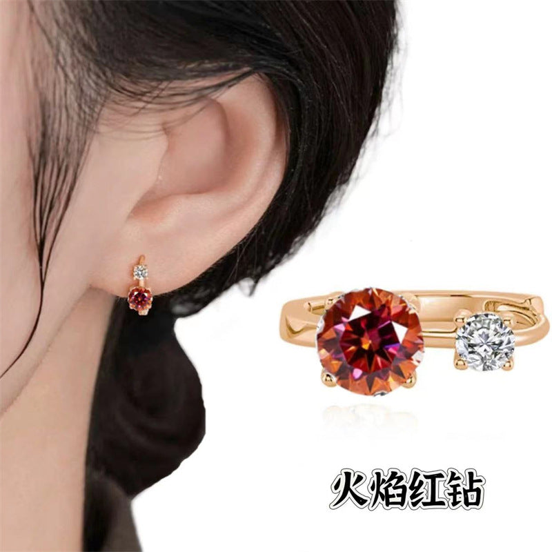U-Shape Moissanite Ear Cuff Earrings, Clear or Color Stone Stud Earrings in White Tone or Rose Tone product image