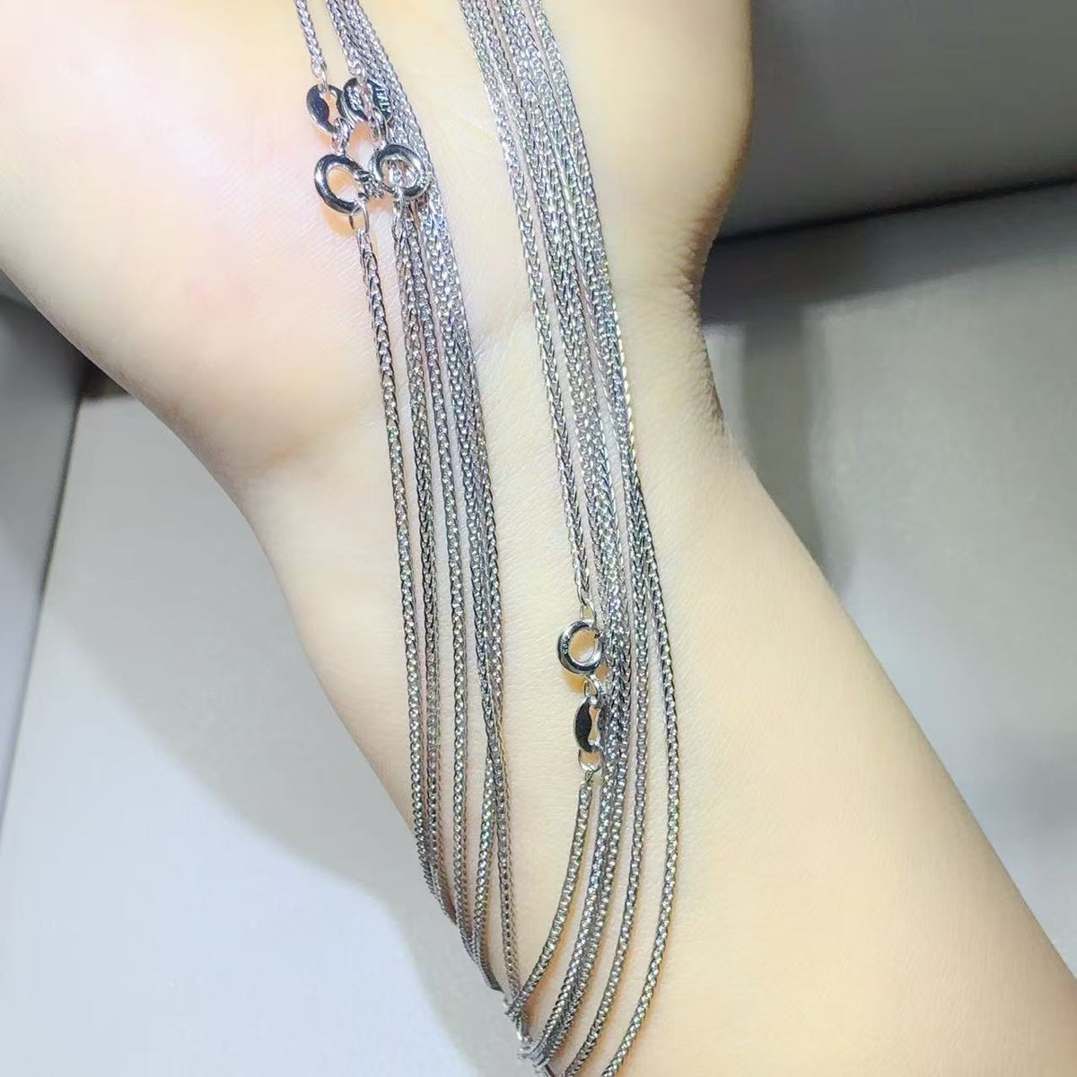Layered White-Tone Chain Bracelet, Minimal Sparkle Multi-Row Wrist Bracelet for Daily Wear product image