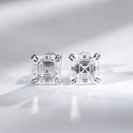 2 Carat Asscher Cut Moissanite Stud Earrings, 925 Silver, D Color, Unisex Square Sparkle alternate product image