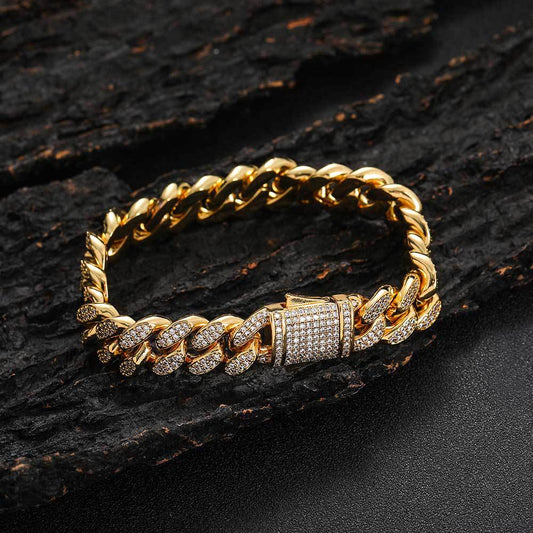 12 mm Iced Cuban Hip Hop Bracelet with Cubic Zirconia on a Copper Base - CHA130 alternate product image