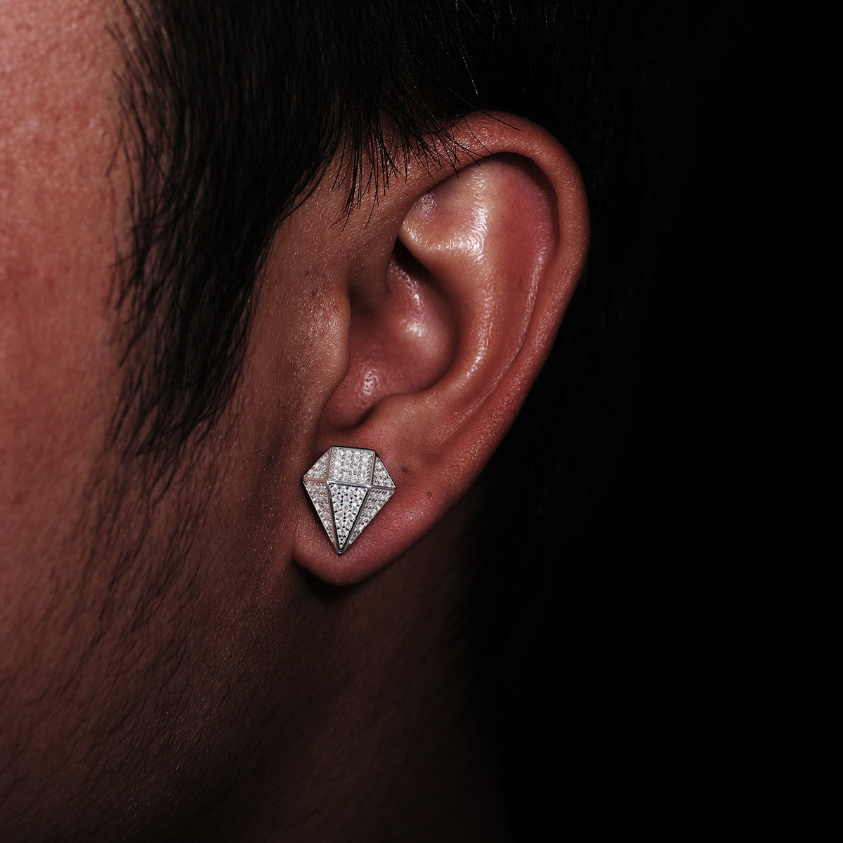 Geometric Iced Stud Earrings for Men and Women, Diamond Shape Moissanite Look Hip Hop Ear Studs product image