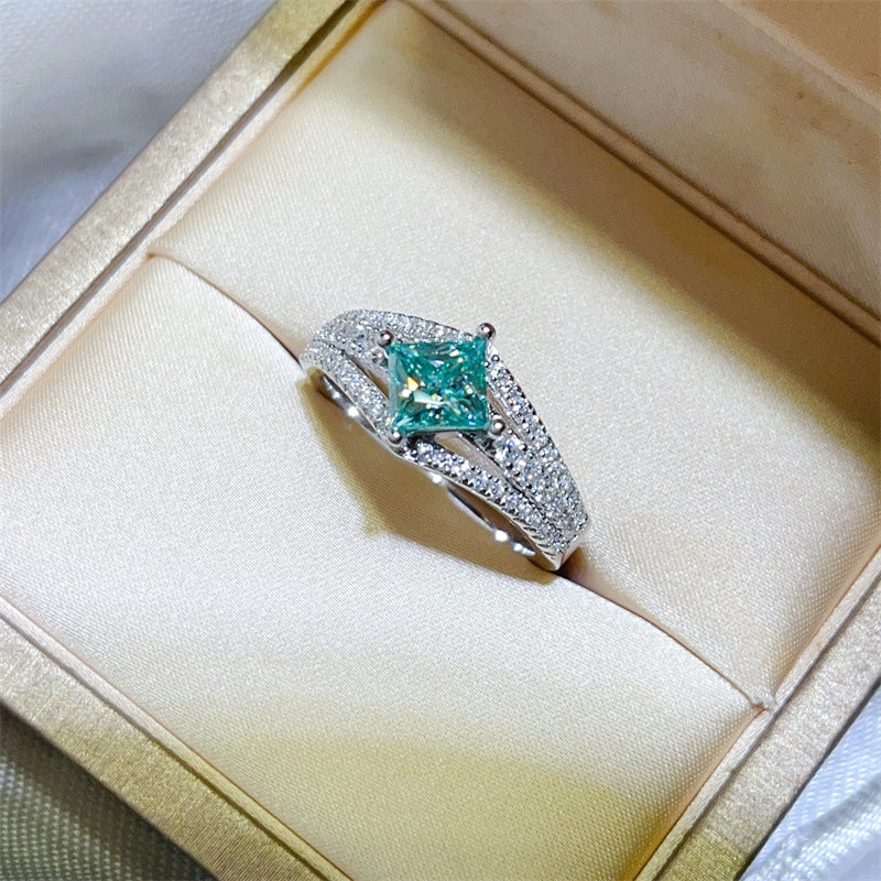 Green Princess Cut Moissanite Halo Ring for Women, 1 Carat Engagement Ring Style product image