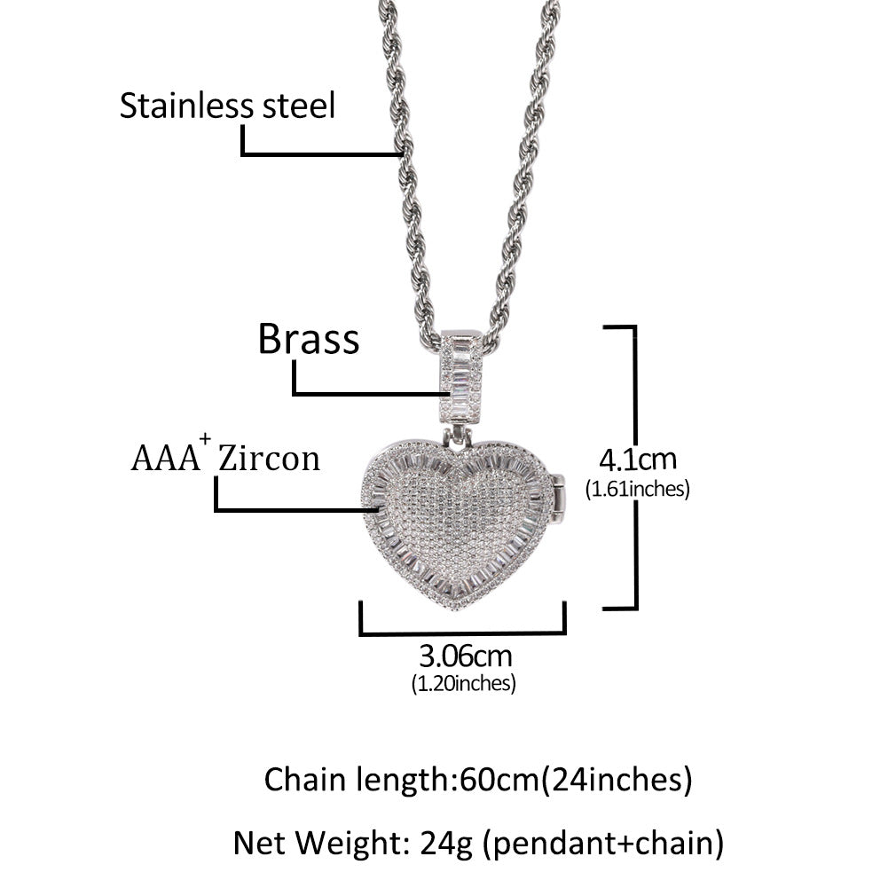 Iced Out Heart Pendant Necklace with Cubic Zirconia Twisted Chain for Women and Men