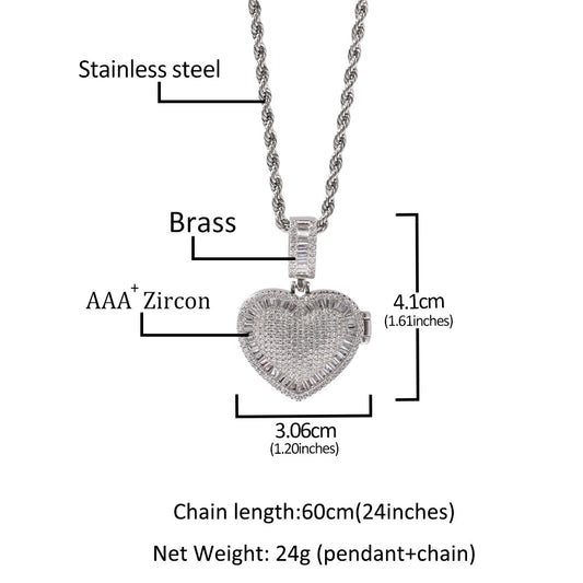 Iced Out Heart Pendant Necklace with Cubic Zirconia Twisted Chain for Women and Men