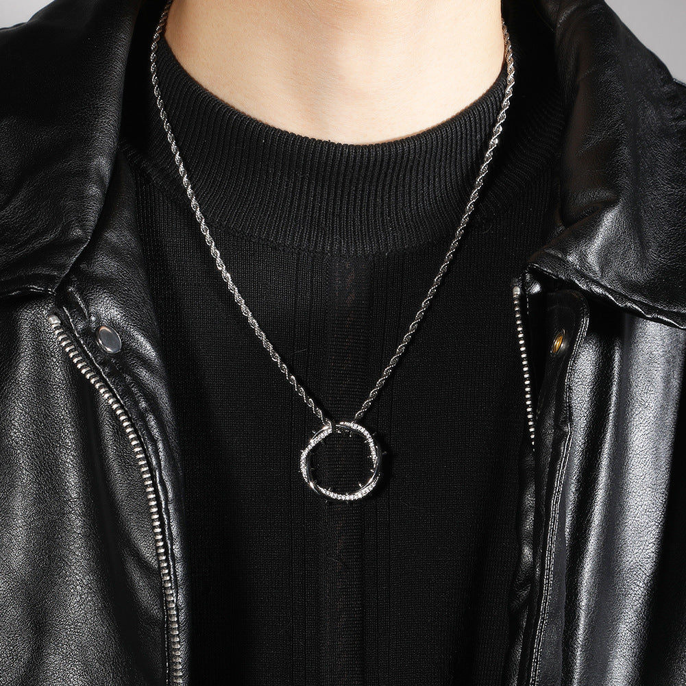 Crown Thorn Circle Pendant Necklace with Cubic Zirconia Rope Chain for Women