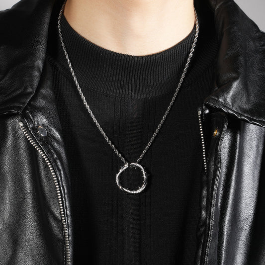 Crown Thorn Circle Pendant Necklace with Cubic Zirconia Rope Chain for Women