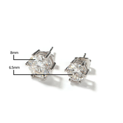 Unisex Silver Hexagon Stud Earrings with Clear Cubic Zirconia - Hip Hop Statement Earrings in Gold or Silver Tone