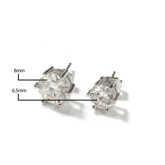 Unisex Silver Hexagon Stud Earrings with Clear Cubic Zirconia - Hip Hop Statement Earrings in Gold or Silver Tone