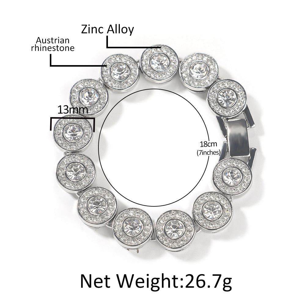 Men’s Iced Round CZ Chain Necklace & Bracelet Set, Gold Plated or Silver Plated Statement Hip Hop Jewelry