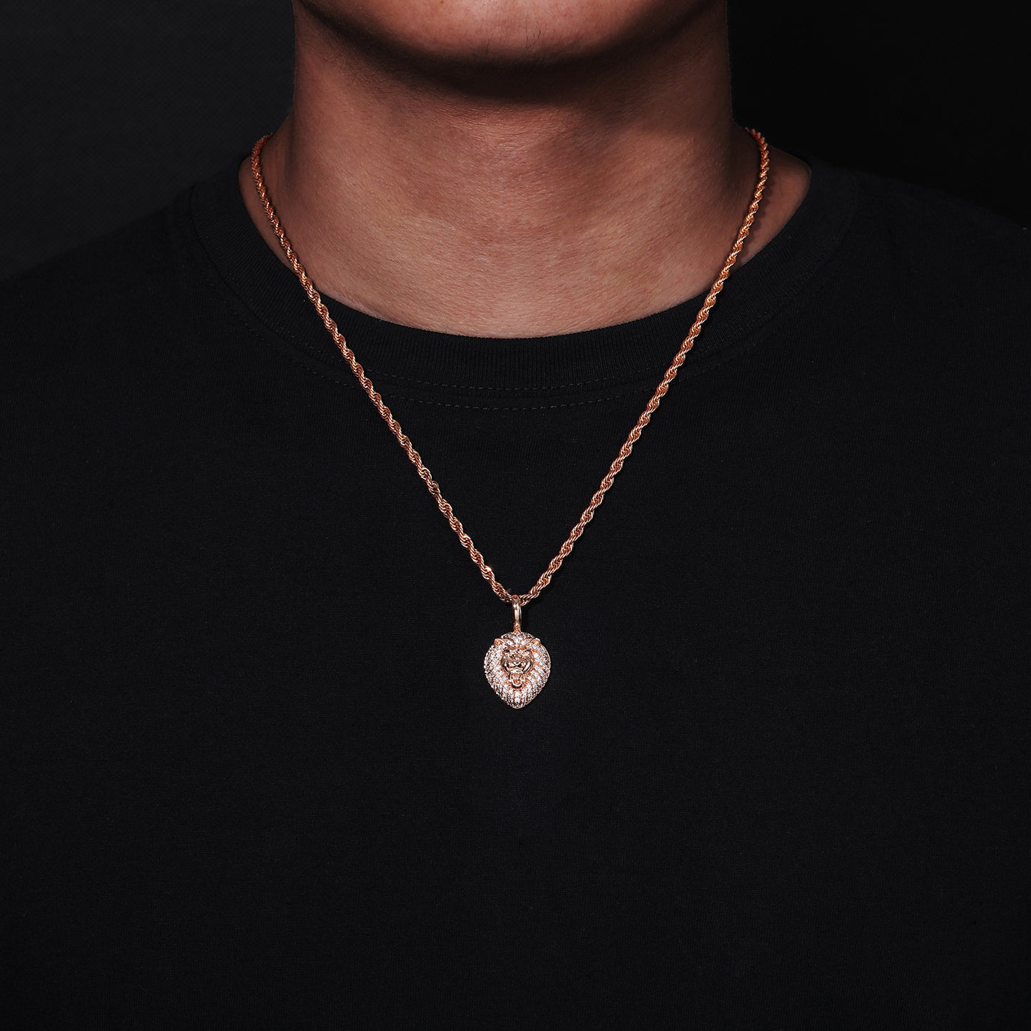 Lion Head Pendant Necklace, Hip Hop Chain, Zircon Accent, Unisex Statement Jewelry product image
