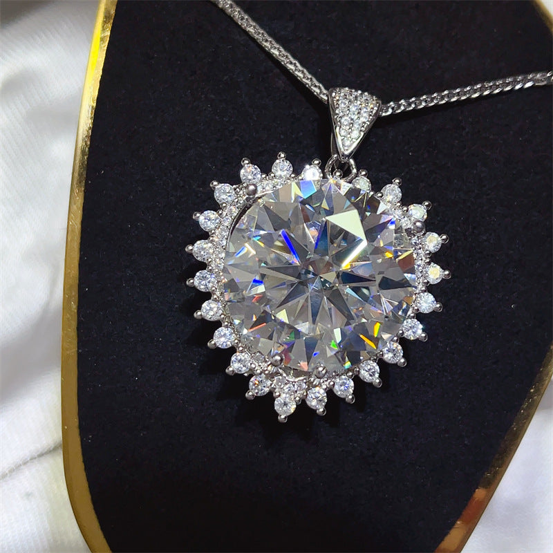 20 Carat Look Moissanite Pendant Necklace with Halo Accent Chain product image