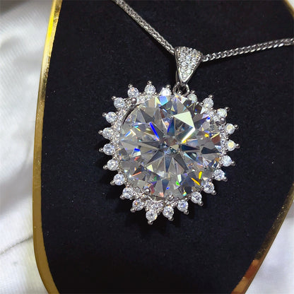 20 Carat Look Moissanite Pendant Necklace with Halo Accent Chain