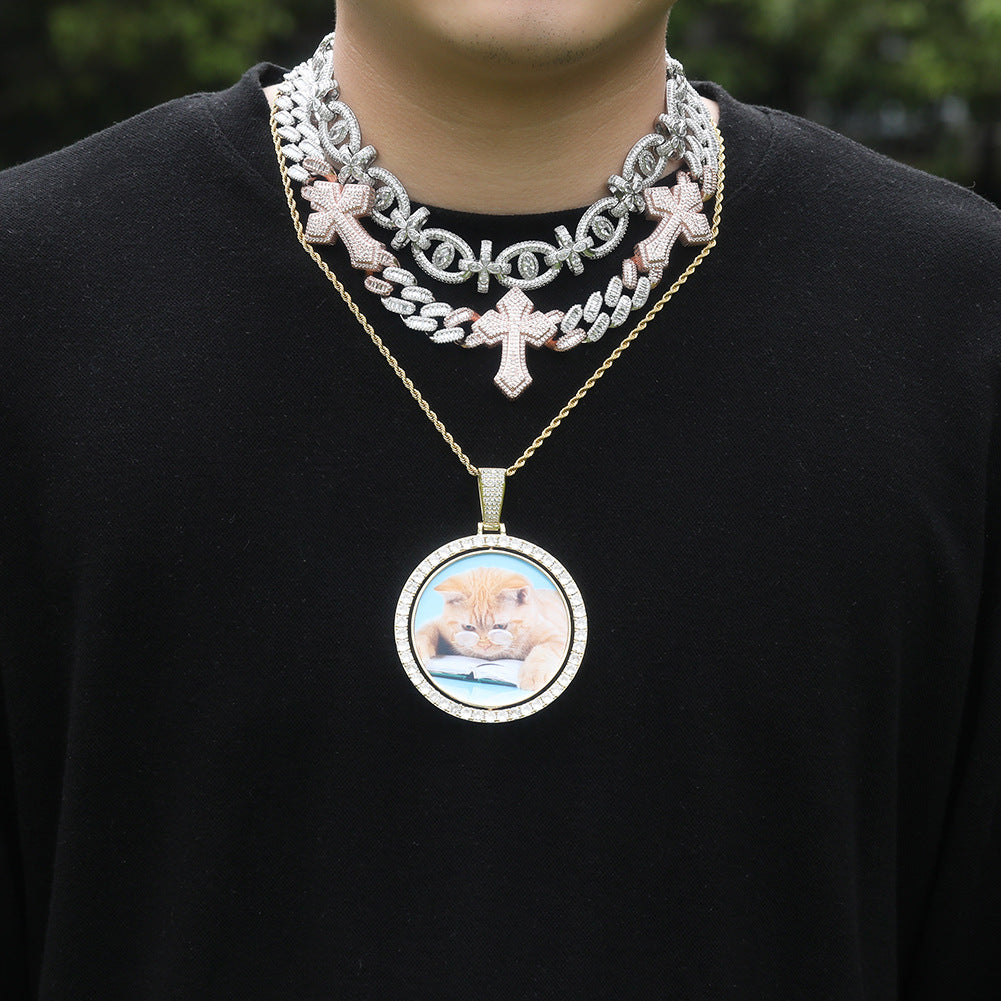 Men’s Iced Out Cross Chain Necklace & Bracelet Set with Cubic Zirconia, Gold Plated or Silver Plated Statement Jewelry