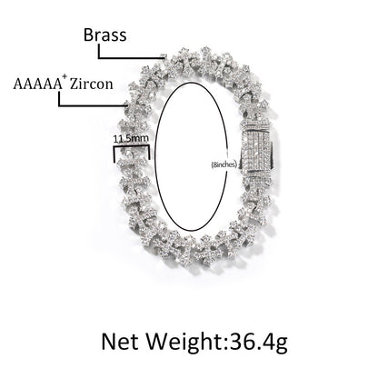 Iced Cross Chain Bracelet for Women & Men – Gold or Silver Brass Bracelet with Cubic Zirconia, Hip-Hop Statement Jewelry