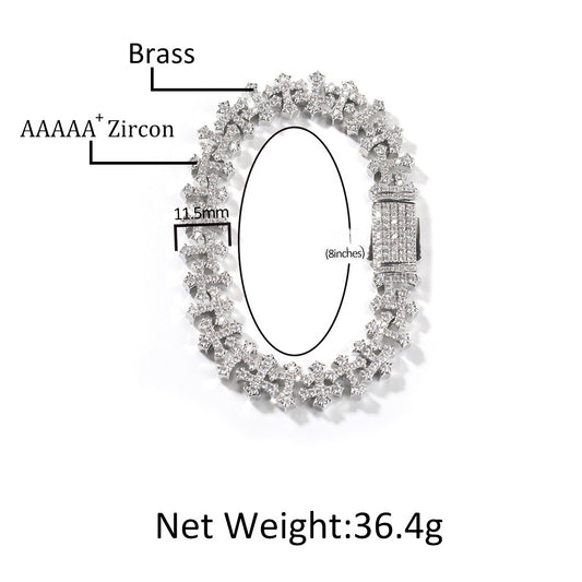 Iced Cross Chain Bracelet for Women & Men – Gold or Silver Brass Bracelet with Cubic Zirconia, Hip-Hop Statement Jewelry