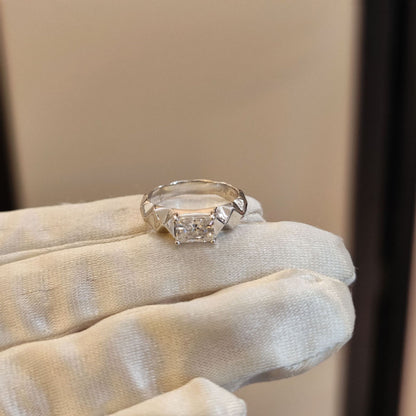 1ct Radiant Cut Moissanite Solitaire Ring, Geometric S925 Silver Band